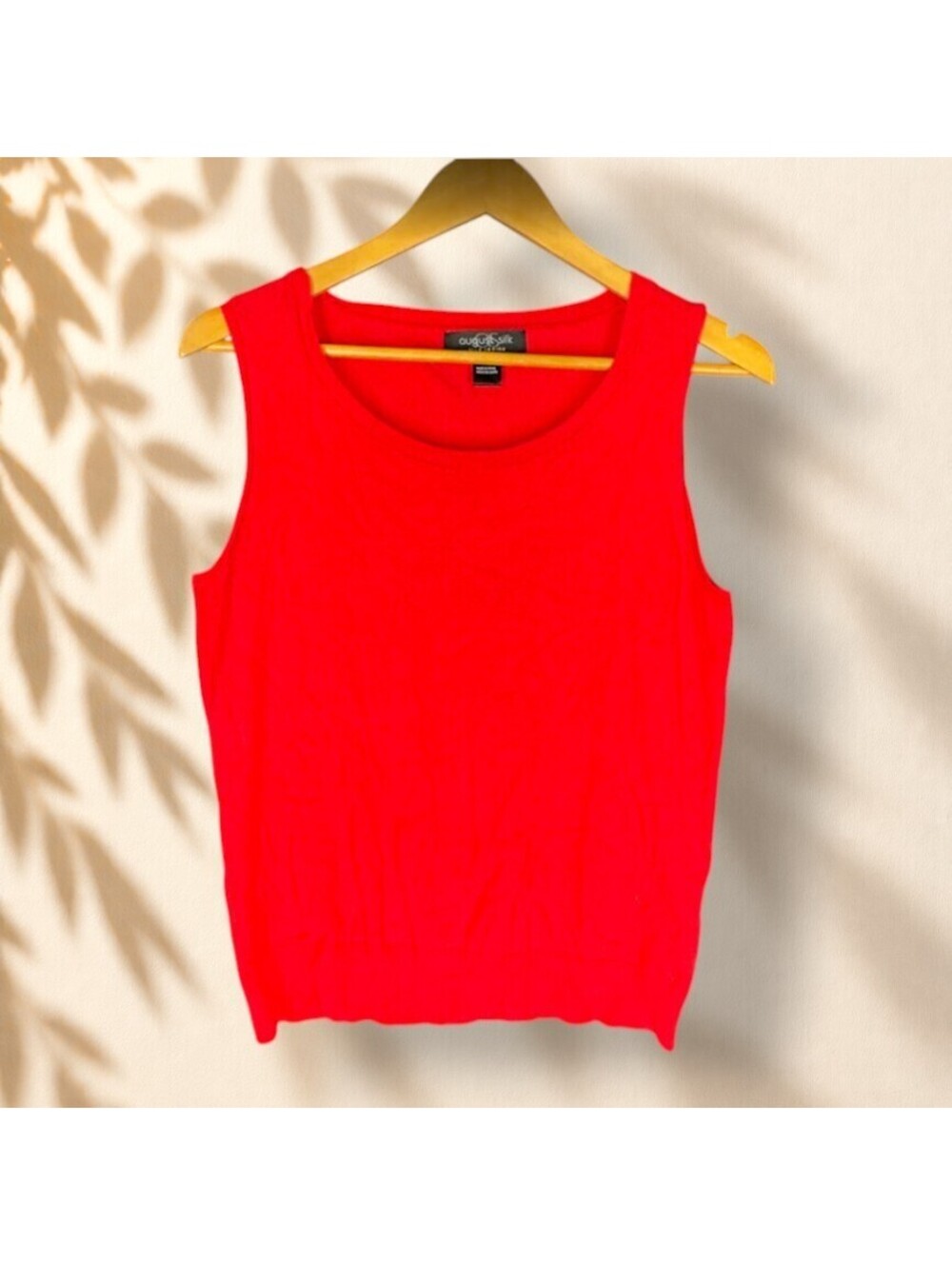 August Silk Tank Women L Large Red Sleeveless Silk Wide Strap Casual Round Neck
